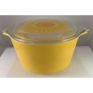 Vintage Pyrex Daisy Sunflower Orange 1 QT Casserole Dish #473 Daisy Clear Lid